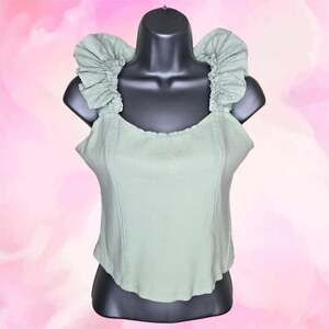 Anthropologie Ribbed Ruffle Strap Knit Tank Top